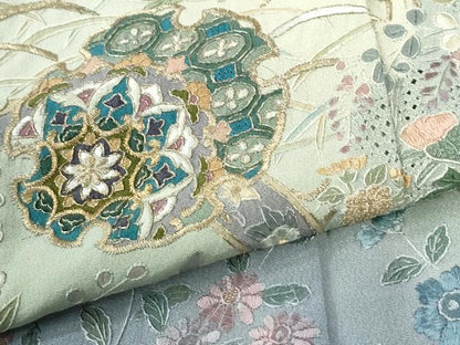 平和屋着物●中国三大刺繍　スワトウ刺繍　訪問着　総刺繍　泰斗刺繍　雪輪吉祥花文　金糸　正絹　逸品　CABK7369yc