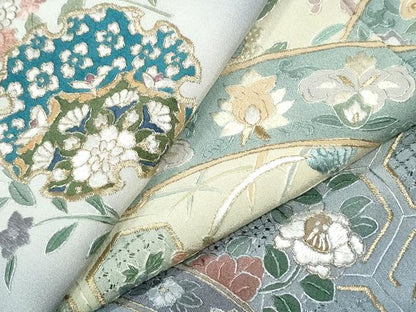 平和屋着物●中国三大刺繍　スワトウ刺繍　訪問着　総刺繍　泰斗刺繍　雪輪吉祥花文　金糸　正絹　逸品　CABK7369yc