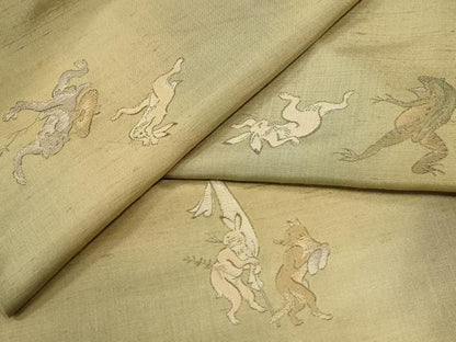 平和屋着物●京の名門・菱屋六右ェ門　紬　鳥獣戯画　正絹　逸品　CABK7371yc