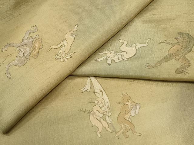 平和屋着物●京の名門・菱屋六右ェ門　紬　鳥獣戯画　正絹　逸品　CABK7371yc