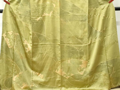 平和屋着物●訪問着　駒刺繍　立波地紙牡丹　金彩　ロング丈　正絹　逸品　未使用　CABK7373yc