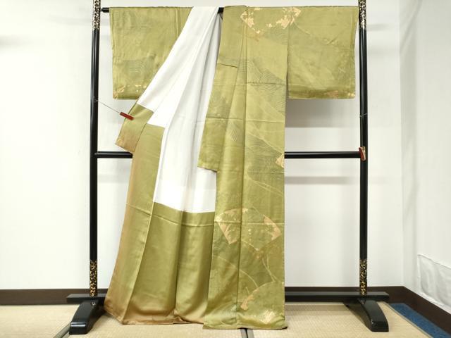 平和屋着物●訪問着　駒刺繍　立波地紙牡丹　金彩　ロング丈　正絹　逸品　未使用　CABK7373yc