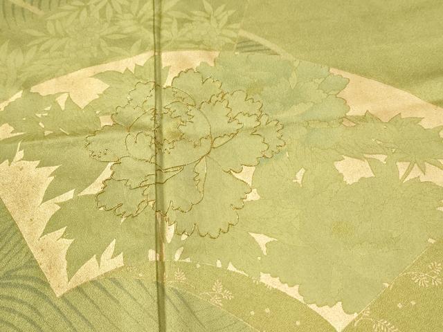 平和屋着物●訪問着　駒刺繍　立波地紙牡丹　金彩　ロング丈　正絹　逸品　未使用　CABK7373yc