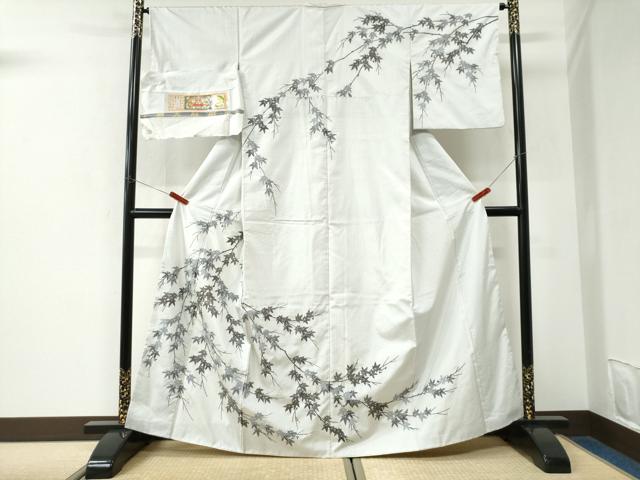 平和屋着物●訪問着　本場縞大島紬　総刺繍　楓　宮之原織物謹製　証紙付き　正絹　逸品　CABK7374yc