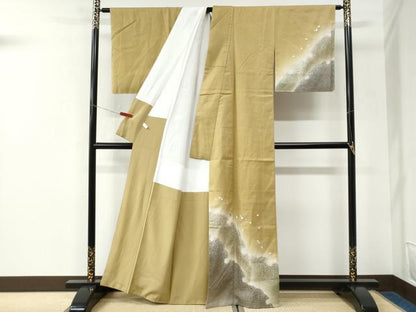 平和屋着物●訪問着　紬地　刺繍　雪輪舞花弁　正絹　逸品　未使用　CABK7375yc