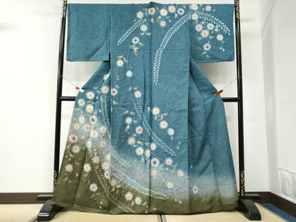 平和屋着物●訪問着　辻が花　絞り　暈し染め　銀通し地　正絹　逸品　CABK7376yc