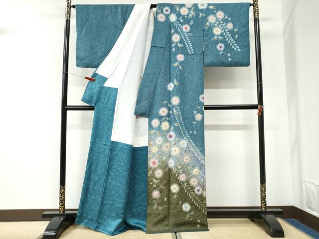 平和屋着物●訪問着　辻が花　絞り　暈し染め　銀通し地　正絹　逸品　CABK7376yc