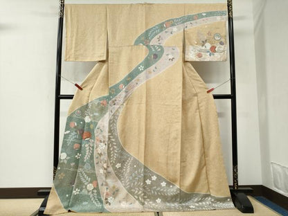 平和屋着物●訪問着　作家物　辻が花　駒刺繍　金彩　ロング丈　正絹　逸品　CABK7380yc