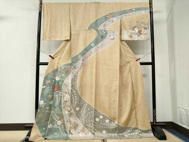 平和屋着物●訪問着　作家物　辻が花　駒刺繍　金彩　ロング丈　正絹　逸品　CABK7380yc