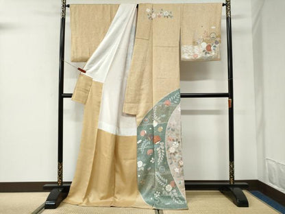 平和屋着物●訪問着　作家物　辻が花　駒刺繍　金彩　ロング丈　正絹　逸品　CABK7380yc