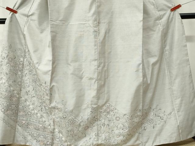 平和屋着物●中国三大刺繍　スワトウ刺繍　総刺繍　本場縞大島紬　訪問着　菱花唐草文　正絹　逸品　CABK7381yc