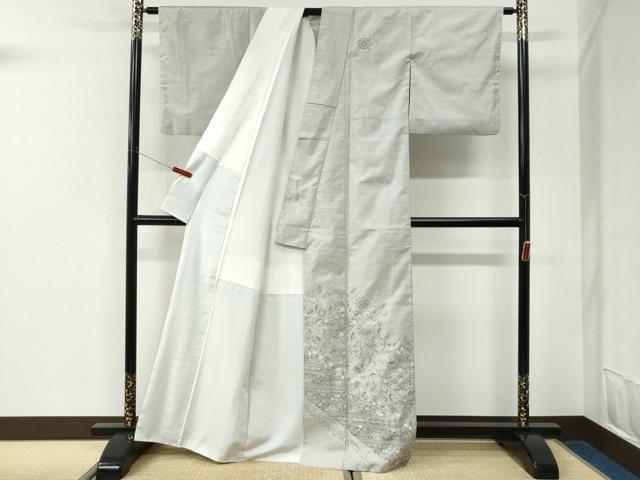 平和屋着物●中国三大刺繍　スワトウ刺繍　総刺繍　本場縞大島紬　訪問着　菱花唐草文　正絹　逸品　CABK7381yc