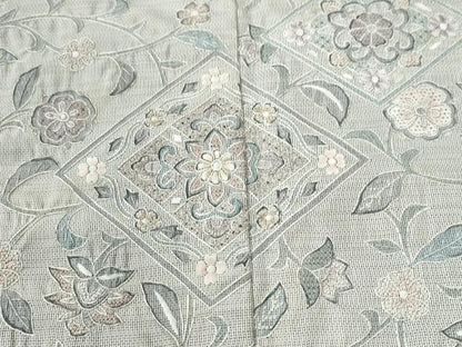 平和屋着物●中国三大刺繍　スワトウ刺繍　総刺繍　本場縞大島紬　訪問着　菱花唐草文　正絹　逸品　CABK7381yc