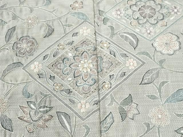 平和屋着物●中国三大刺繍　スワトウ刺繍　総刺繍　本場縞大島紬　訪問着　菱花唐草文　正絹　逸品　CABK7381yc