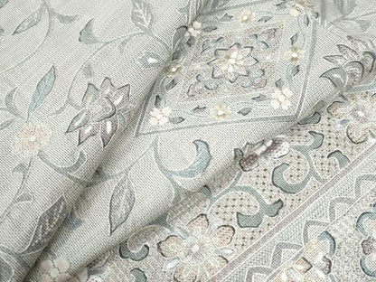 平和屋着物●中国三大刺繍　スワトウ刺繍　総刺繍　本場縞大島紬　訪問着　菱花唐草文　正絹　逸品　CABK7381yc