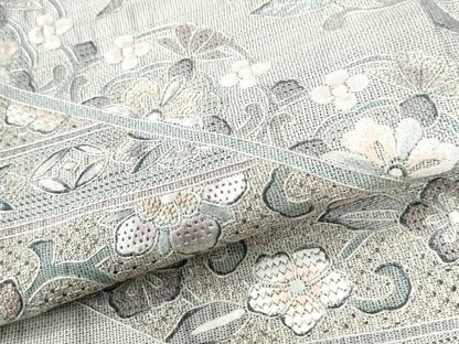 平和屋着物●中国三大刺繍　スワトウ刺繍　総刺繍　本場縞大島紬　訪問着　菱花唐草文　正絹　逸品　CABK7381yc