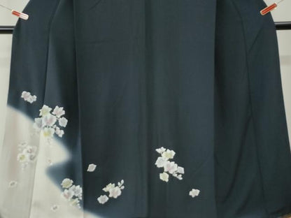 平和屋着物●訪問着　胡蝶蘭　紺地　暈し染め　正絹　逸品　未使用　CABK7382yc