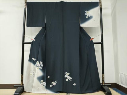 平和屋着物●訪問着　胡蝶蘭　紺地　暈し染め　正絹　逸品　未使用　CABK7382yc