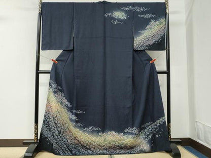 平和屋着物●訪問着　絞り　立波舞花文　暈し染め　ロング丈　正絹　逸品　未使用　CABK7383yc