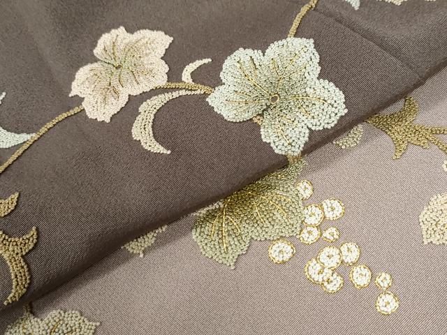 平和屋着物●中国三大刺繍　総相良刺繍　訪問着　葡萄蔦の葉文　暈し染め　正絹　逸品　CABK7384yc