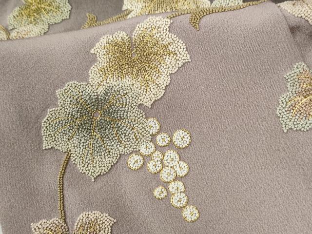 平和屋着物●中国三大刺繍　総相良刺繍　訪問着　葡萄蔦の葉文　暈し染め　正絹　逸品　CABK7384yc