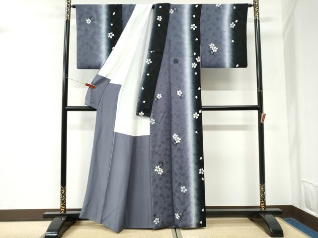 平和屋着物●上質な小紋　舞桜文　暈し染め　正絹　逸品　CABK7385yc