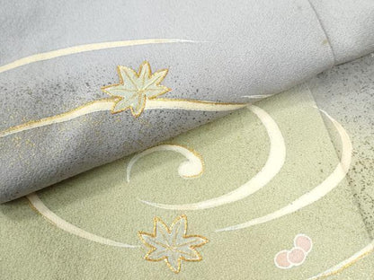 平和屋着物●訪問着　駒刺繍　竜田川舞花文　暈し染め　金彩　正絹　逸品　CABK7390yc