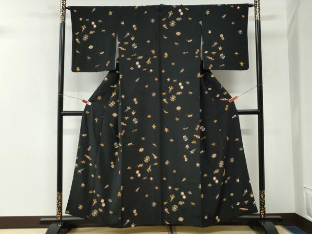 平和屋着物●上質な小紋　宝尽くし　黒地　正絹　逸品　CABK7392yc