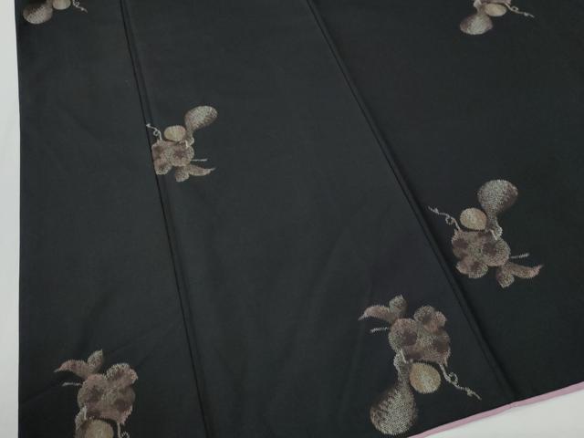 平和屋着物●上質な紬　瓢箪蔦の葉文　黒地　正絹　逸品　CABK7395yc