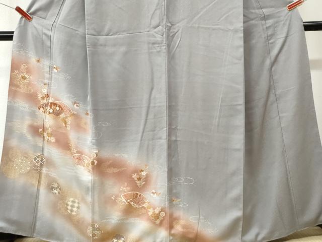 平和屋着物●訪問着　扇面鴛鴦吉祥花文　暈し染め　金彩　正絹　逸品　CABK7398yc