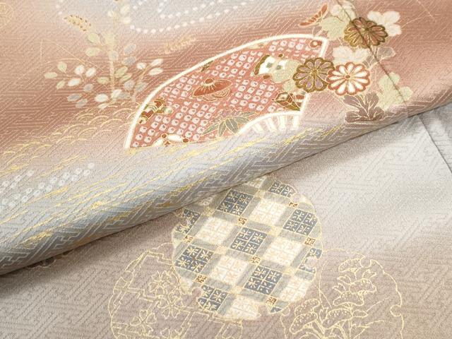 平和屋着物●訪問着　扇面鴛鴦吉祥花文　暈し染め　金彩　正絹　逸品　CABK7398yc