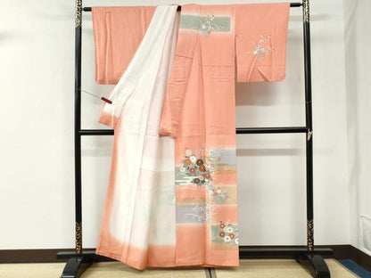 平和屋着物●訪問着　草花文　暈し染め　金彩　正絹　逸品　CABK7409yc