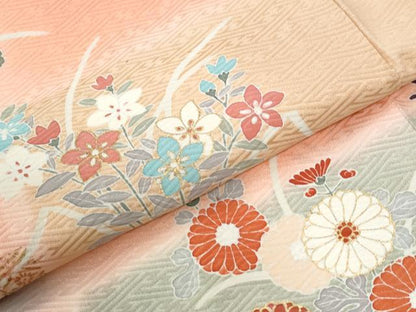 平和屋着物●訪問着　草花文　暈し染め　金彩　正絹　逸品　CABK7409yc