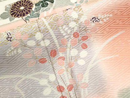 平和屋着物●訪問着　草花文　暈し染め　金彩　正絹　逸品　CABK7409yc