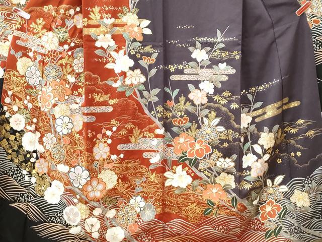 平和屋着物●豪華振袖　駒刺繍　立波鳳凰エ霞枝梅文　金彩　正絹　逸品　CABK7410yc