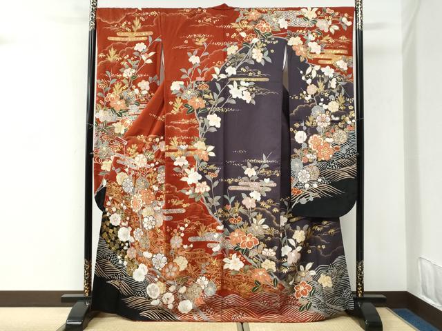 平和屋着物●豪華振袖　駒刺繍　立波鳳凰エ霞枝梅文　金彩　正絹　逸品　CABK7410yc