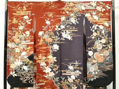 平和屋着物●豪華振袖　駒刺繍　立波鳳凰エ霞枝梅文　金彩　正絹　逸品　CABK7410yc