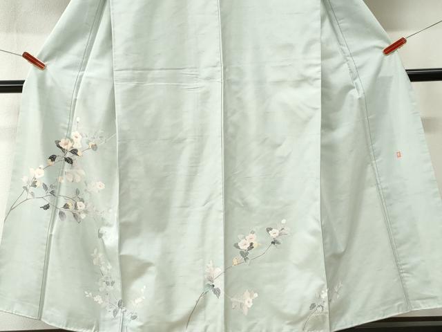 平和屋着物●訪問着　白山紬　友禅　作家物　枝花文　正絹　逸品　CABK7413yc