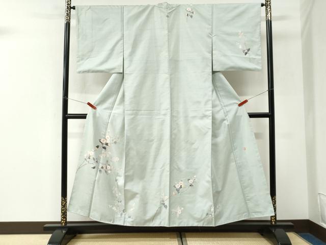 平和屋着物●訪問着　白山紬　友禅　作家物　枝花文　正絹　逸品　CABK7413yc