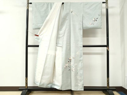 平和屋着物●訪問着　白山紬　友禅　作家物　枝花文　正絹　逸品　CABK7413yc