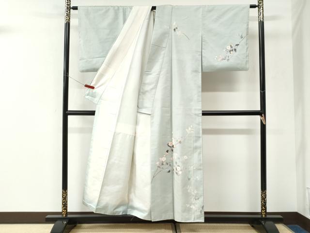 平和屋着物●訪問着　白山紬　友禅　作家物　枝花文　正絹　逸品　CABK7413yc