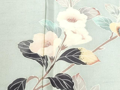 平和屋着物●訪問着　白山紬　友禅　作家物　枝花文　正絹　逸品　CABK7413yc