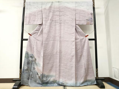 平和屋着物●訪問着　舞桜文　暈し染め　銀通し地　正絹　逸品　CABK7415yc