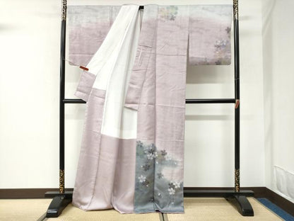 平和屋着物●訪問着　舞桜文　暈し染め　銀通し地　正絹　逸品　CABK7415yc