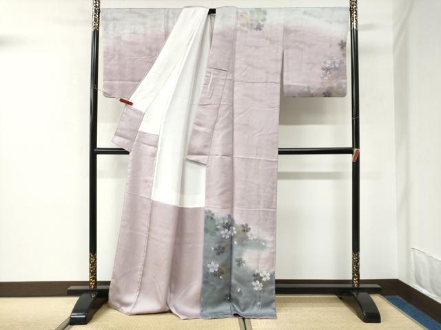 平和屋着物●訪問着　舞桜文　暈し染め　銀通し地　正絹　逸品　CABK7415yc