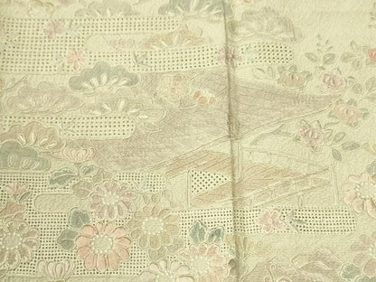 平和屋着物●中国三大刺繍　スワトウ刺繍　総刺繍　訪問着　浜松御所車渡り橋風景文　暈し染め　正絹　逸品　CABK7416yc