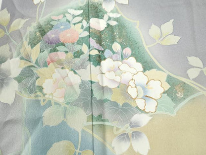 平和屋着物●訪問着　駒刺繍　枝花文　暈し染め　金彩　正絹　逸品　CABK7417yc