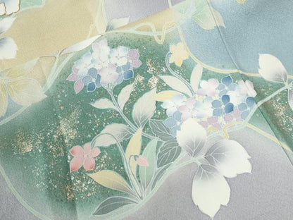 平和屋着物●訪問着　駒刺繍　枝花文　暈し染め　金彩　正絹　逸品　CABK7417yc