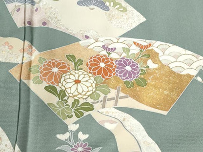 平和屋着物●訪問着　地紙草花文　金彩　正絹　逸品　CABK7418yc