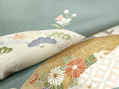 平和屋着物●訪問着　地紙草花文　金彩　正絹　逸品　CABK7418yc